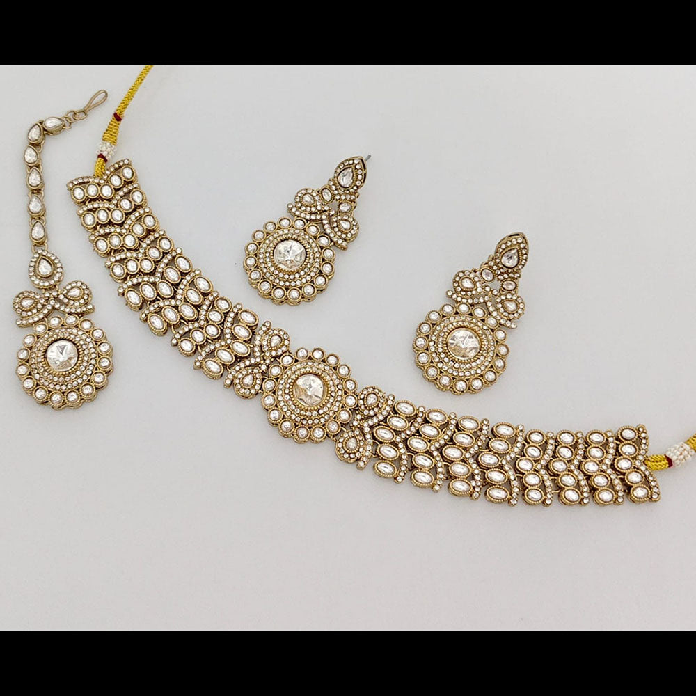 Rajwadi Collection Graceful Pota Stone And Austrian Stone Choker Necklace Set With Earrings