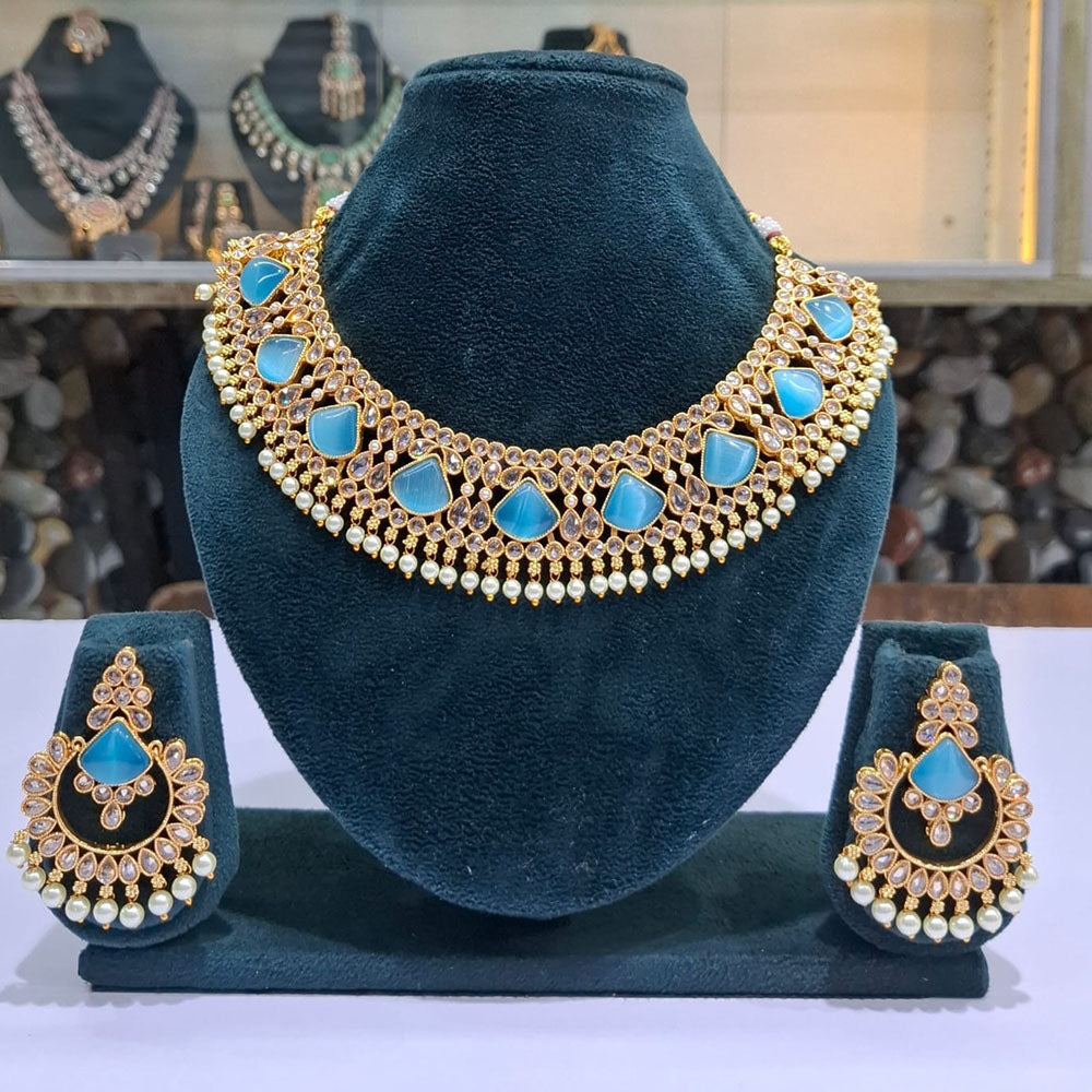 Rajwadi Collection Elegant Pota Stone And Beads Necklace Set