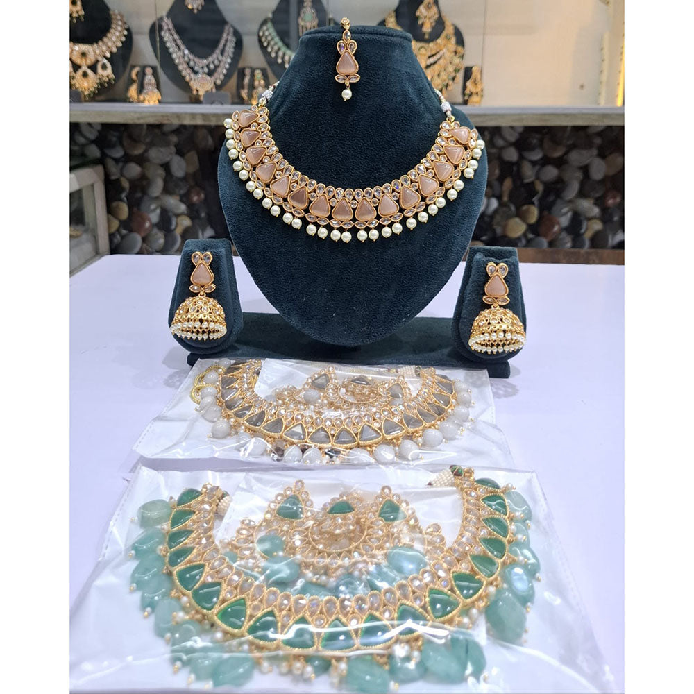 Rajwadi Collection Elegant Pota Stone And Beads Necklace Set