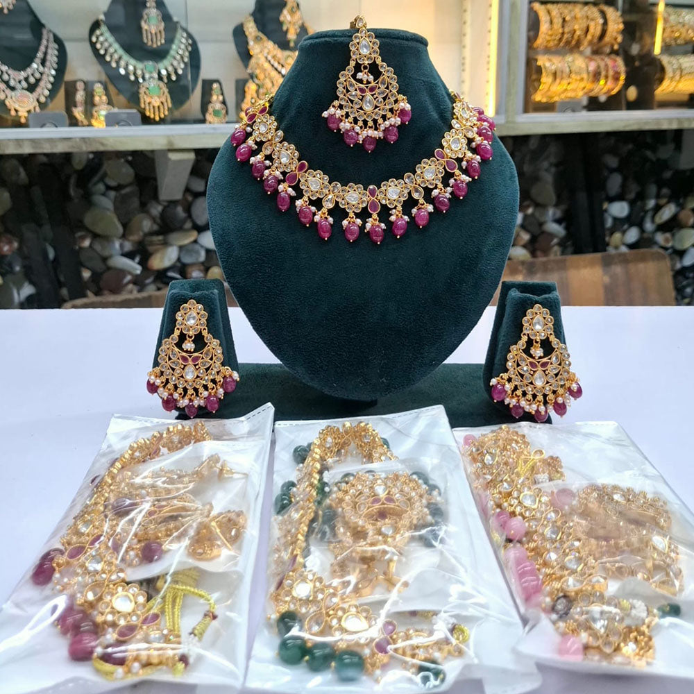 Rajwadi Collection Elegant Pota Stone And Beads Necklace Set