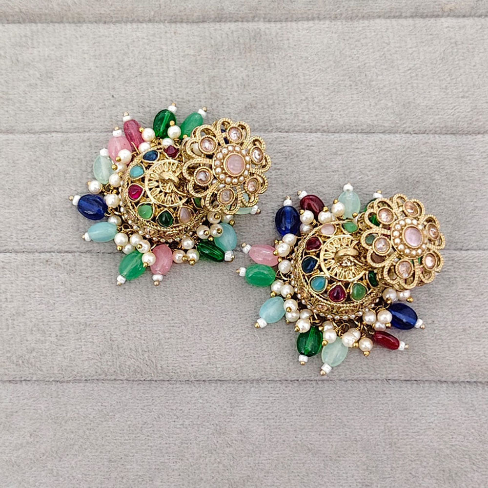 Rajwadi Collection Sparkling Crystal Stone And Beads Jhumki Earrings