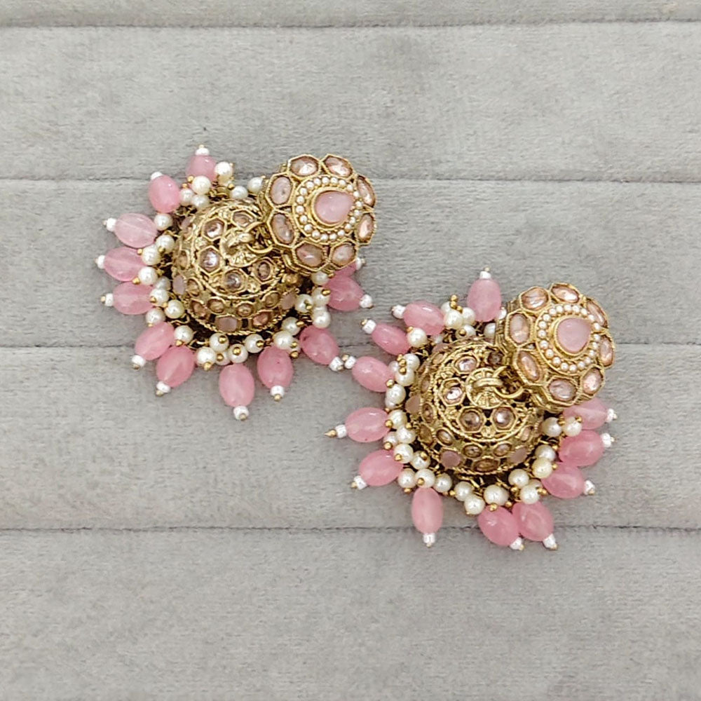 Rajwadi Collection Sparkling Crystal Stone And Beads Jhumki Earrings