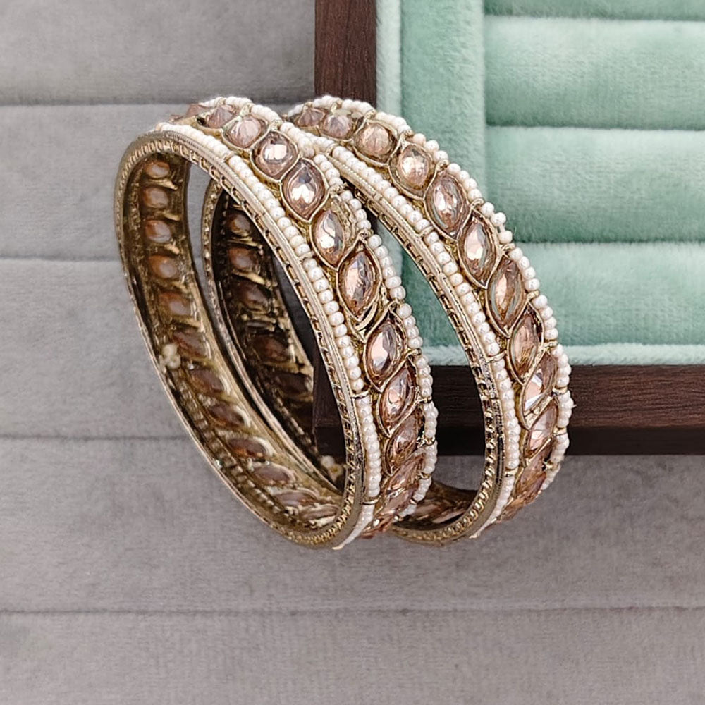 Rajwadi Collection Shimmer Crystal Stone And Pearl Bangles Set