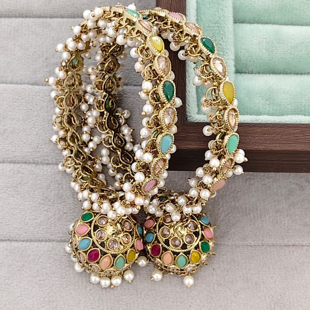 Rajwadi Collection Heritage Pota Stone And Pearl Bangles Set