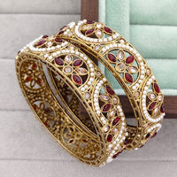 Rajwadi Collection Shimmer Crystal Stone And Pearl Bangles Set