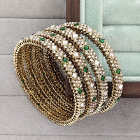 Rajwadi Collection Heritage Pota Stone Bangles Set