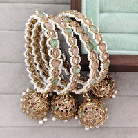 Rajwadi Collection Shimmer Crystal Stone And Pearl Bangles Set