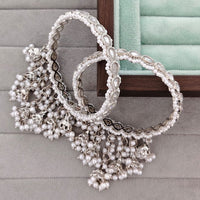 Rajwadi Collection Shimmer Crystal Stone And Pearl Bangles Set