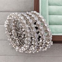 Rajwadi Collection Shimmer Crystal Stone And Pearl Bangles Set