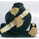 Rajwadi Collection Grand Crystal Stone Pearl And Beads Choker Necklace Set