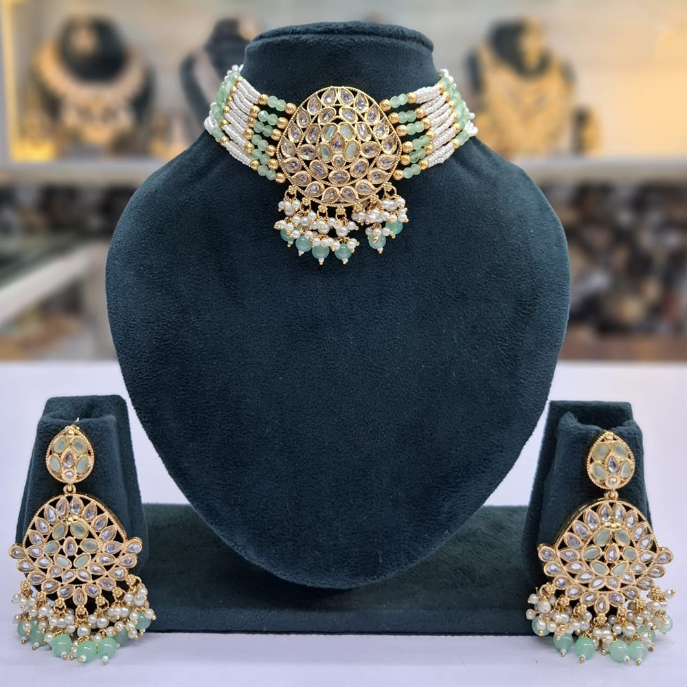 Rajwadi Collection Grand Crystal Stone Pearl And Beads Choker Necklace Set