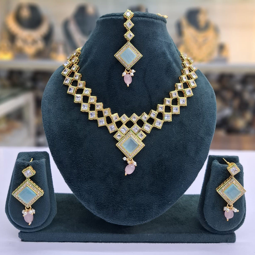 Rajwadi Collection Glam Crystal Stone Beads And Pearl Traditional Necklace Set