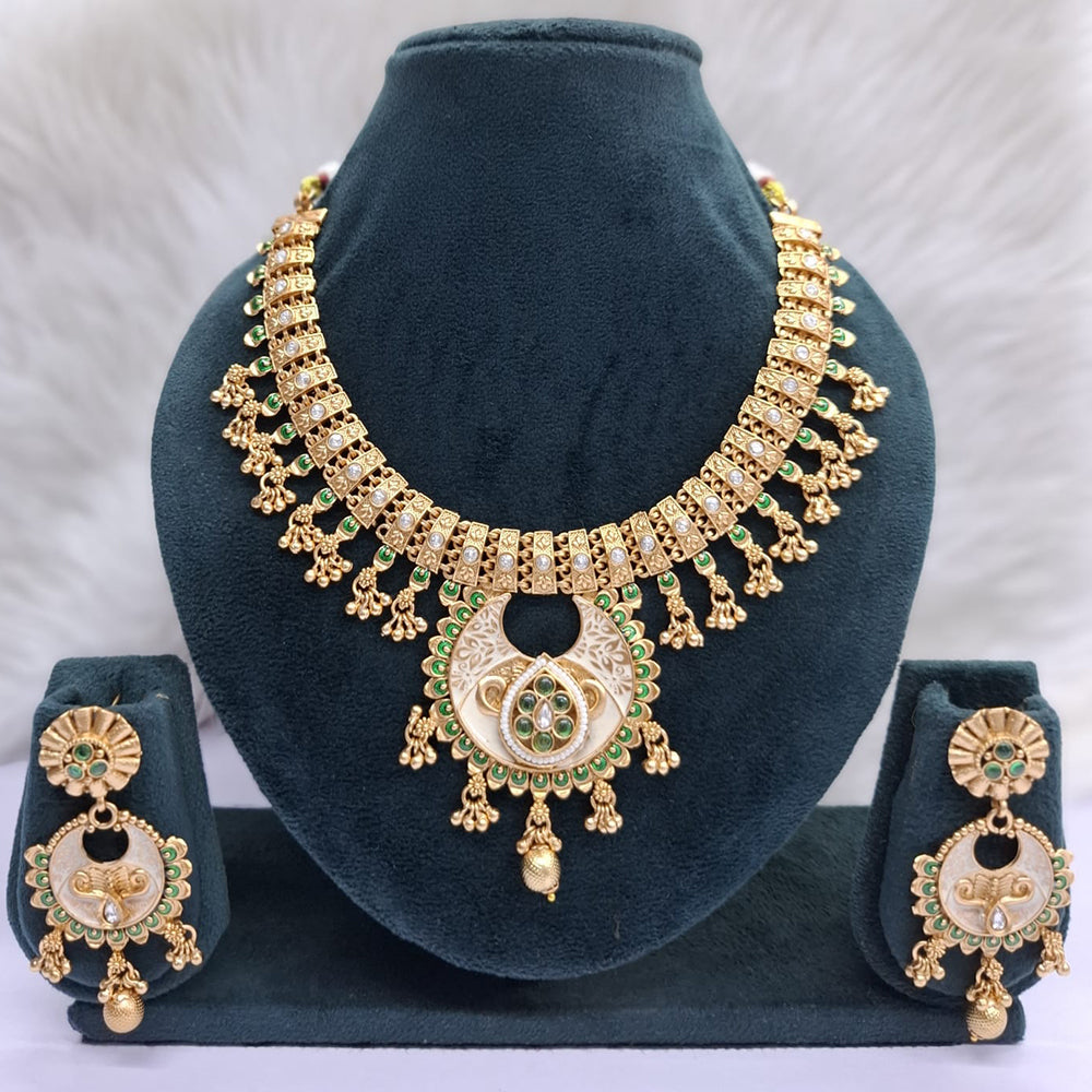 Rajwadi Collection Heritage Pota Stone And Pearl Meenakari Necklace Set