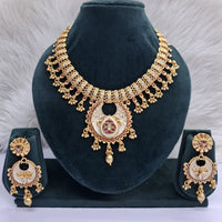 Rajwadi Collection Heritage Pota Stone And Pearl Meenakari Necklace Set