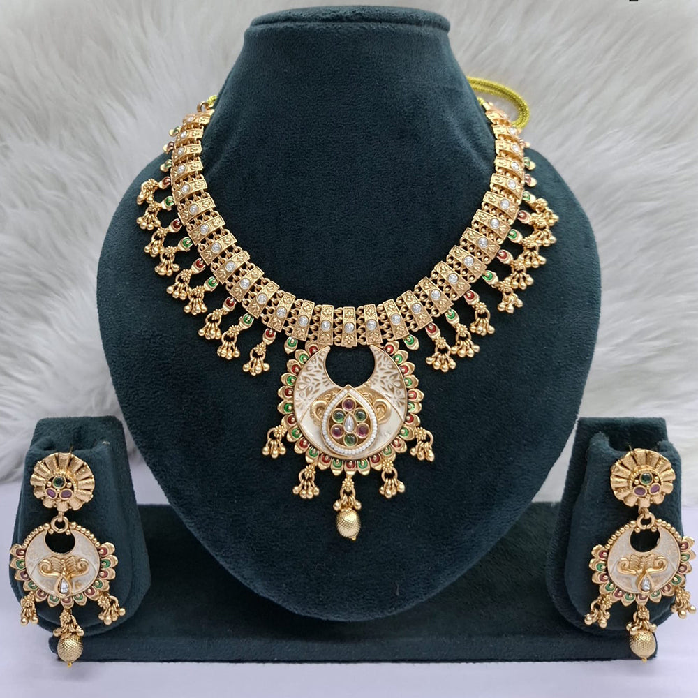 Rajwadi Collection Heritage Pota Stone And Pearl Meenakari Necklace Set