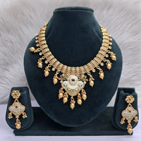 Rajwadi Collection Heritage Pota Stone And Pearl Meenakari Necklace Set