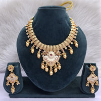 Rajwadi Collection Heritage Pota Stone And Pearl Meenakari Necklace Set