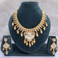 Rajwadi Collection Heritage Pota Stone And Pearl Meenakari Necklace Set