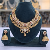 Rajwadi Collection Heritage Pota Stone And Pearl Meenakari Necklace Set