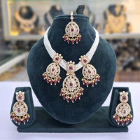 Rajwadi Collection Grand Crystal Stone Pearl And Beads Choker Necklace Set