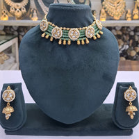 Rajwadi Collection Pota Stone And Pearl Statement Choker Necklace Set