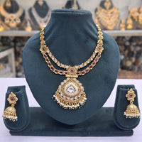 Rajwadi Collection Pota Stone Pearl And Beads Statement Necklace Set