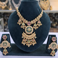 Rajwadi Collection Pota Stone Pearl And Beads Statement Necklace Set