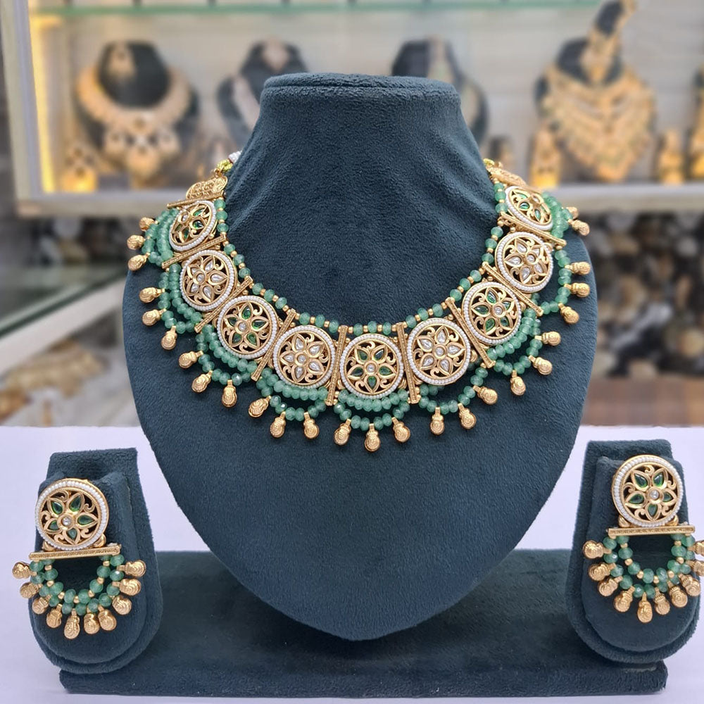 Rajwadi Collection Pota Stone Pearl And Beads Statement Necklace Set