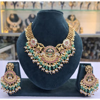 Rajwadi Collection Pota Stone Pearl And Beads Statement Necklace Set