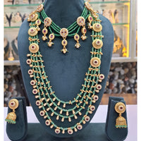 Rajwadi Collection Pota Stone Pearl And Beads Statement Multi Layer Double Necklace Set