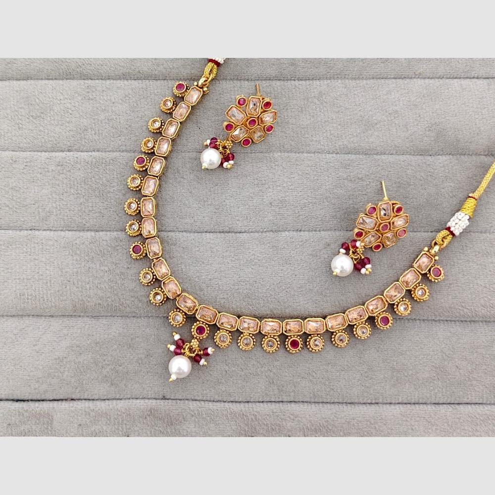 Rajwadi Collection Glam Crystal Stone Beads And Pearl Designer Necklace Set