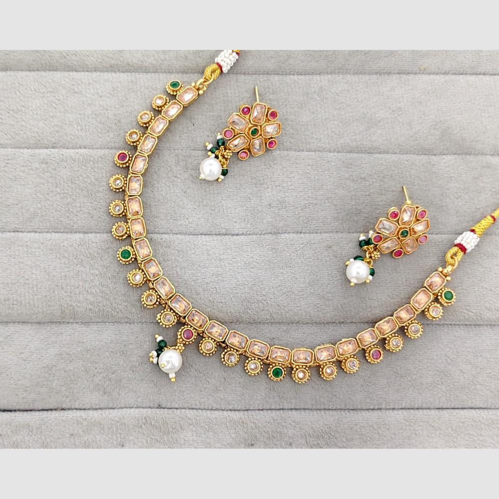Rajwadi Collection Glam Crystal Stone Beads And Pearl Designer Necklace Set