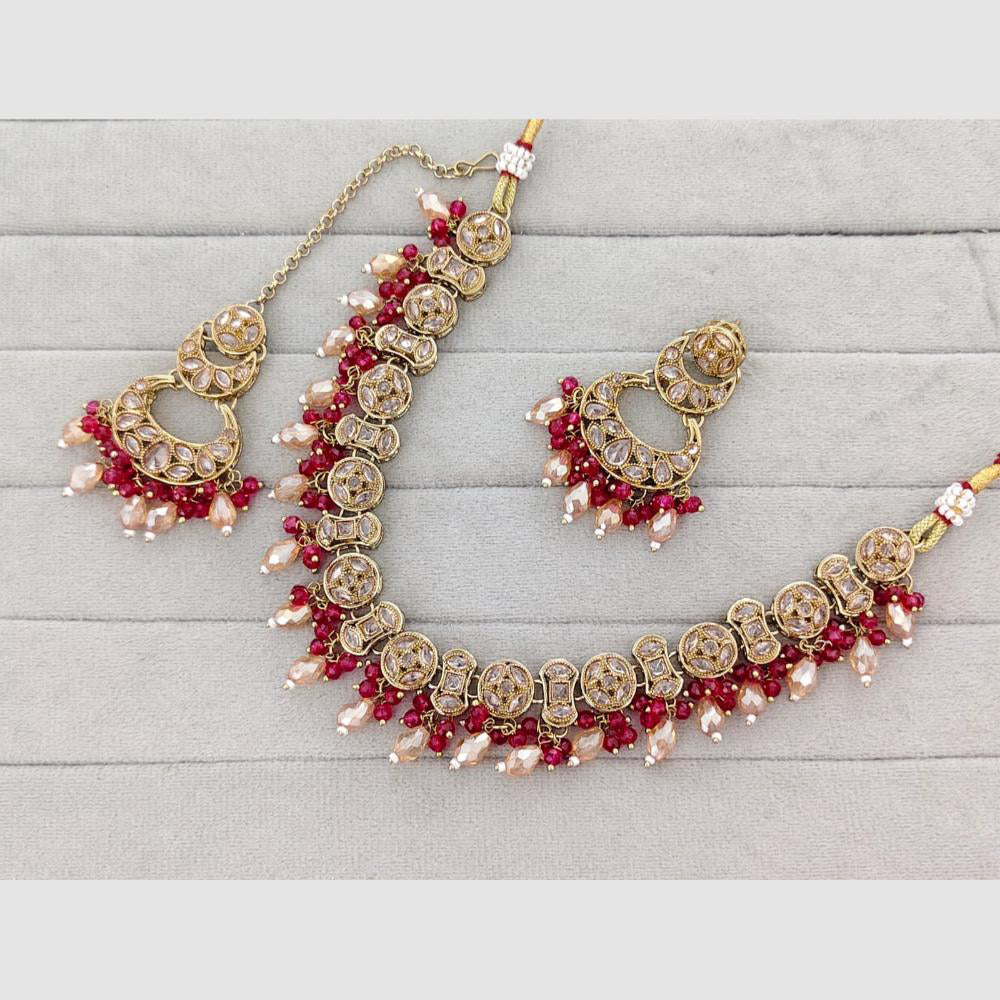 Rajwadi Collection Glam Crystal Stone Beads And Pearl Designer Necklace Set