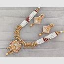 Rajwadi Collection Pota Stone And Pearl Meenakari Statement Temple Necklace Set