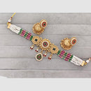 Rajwadi Collection Glam Pota Stone Beads And Pearl Traditional Choker Necklace Set