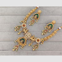 Rajwadi Collection Glam Pota Stone  And Pearl Traditional Temple Necklace Set