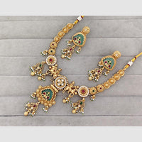 Rajwadi Collection Glam Pota Stone  And Pearl Traditional Temple Necklace Set
