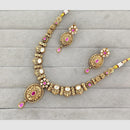 Rajwadi Collection Glam Pota Stone  And Pearl Traditional Necklace Set