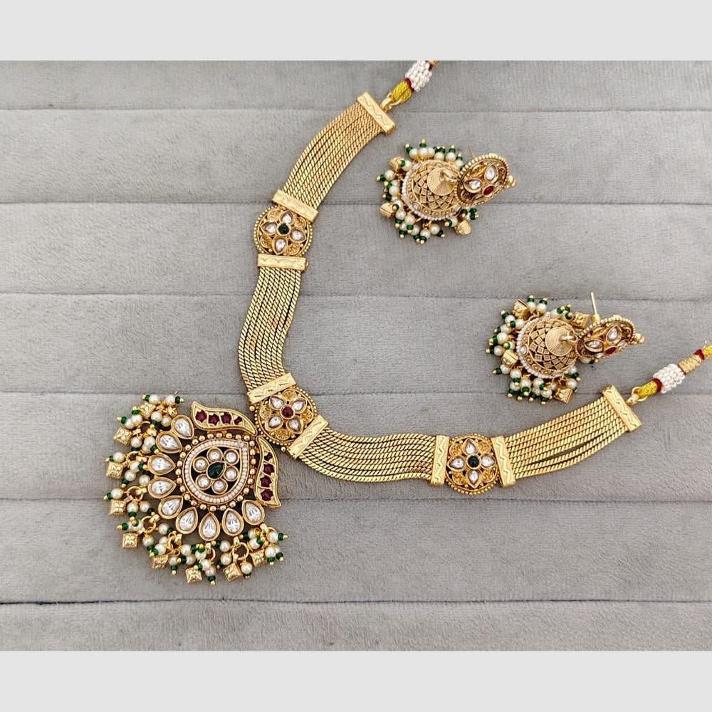 Rajwadi Collection Glam Pota Stone Beads And Pearl Designer Necklace Set