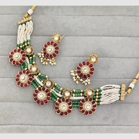 Rajwadi Collection Glam Pota Stone Beads And Pearl Traditional Choker Necklace Set