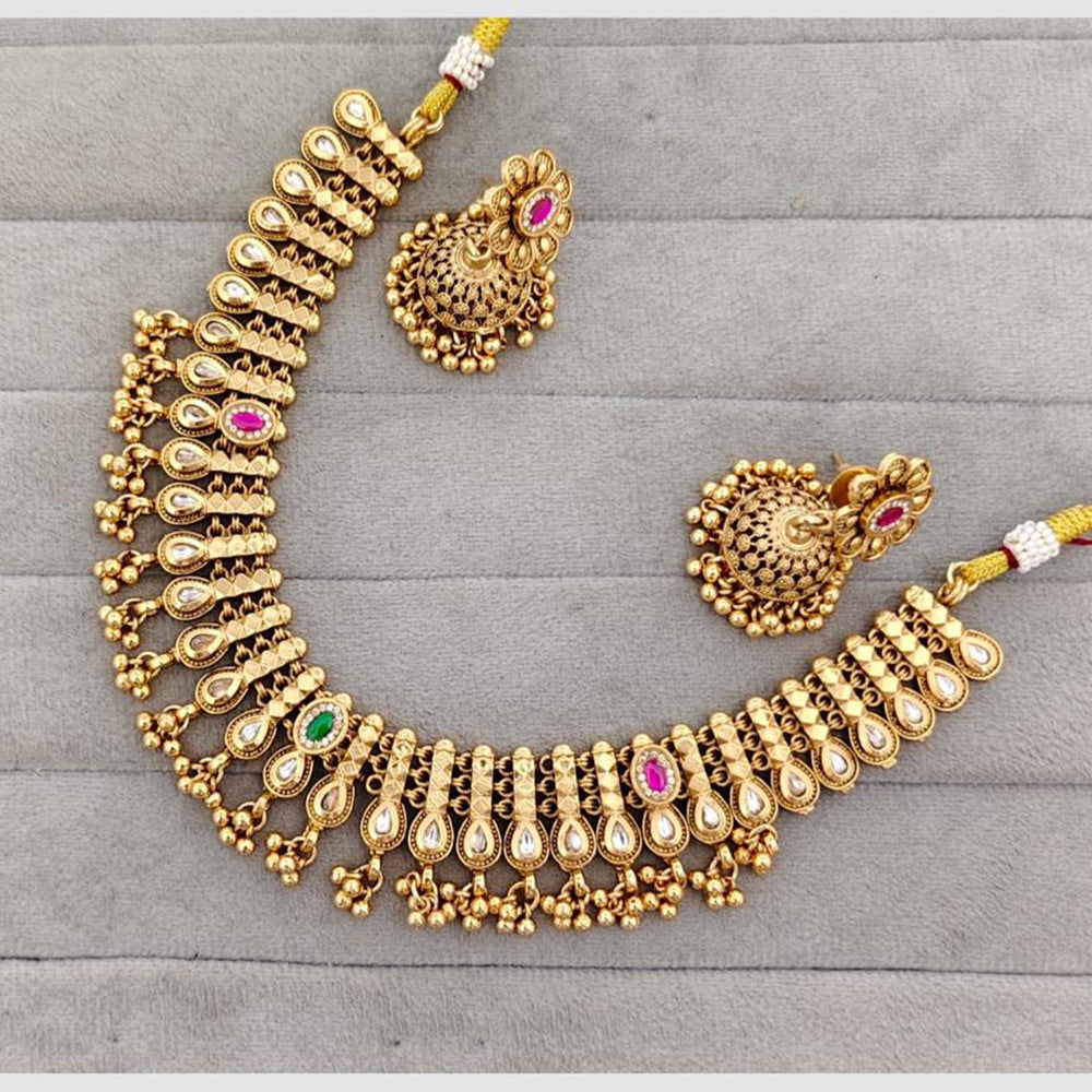 Rajwadi Collection Glam Pota Stone  And Pearl Traditional Necklace Set