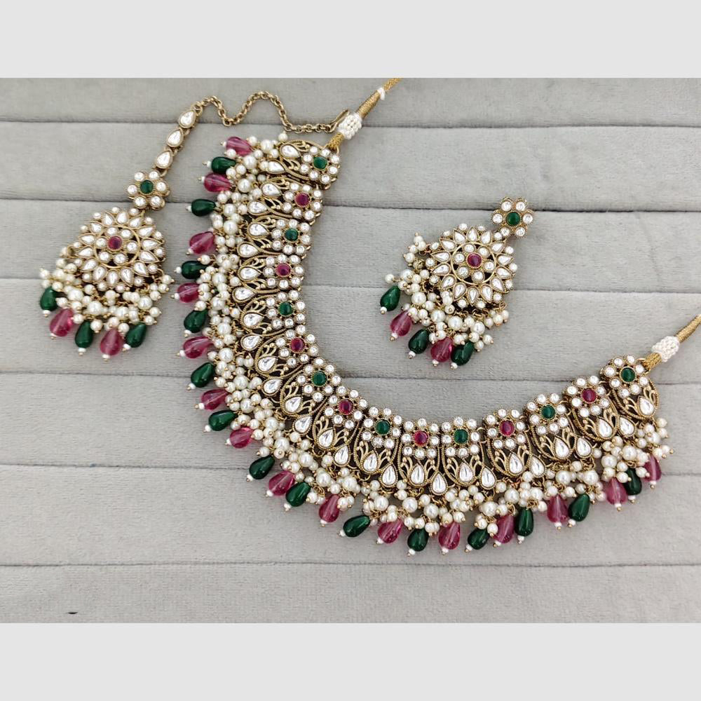 Rajwadi Collection Glam Pota Stone Beads And Pearl Designer Necklace Set