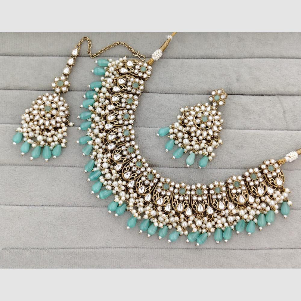 Rajwadi Collection Glam Pota Stone Beads And Pearl Designer Necklace Set