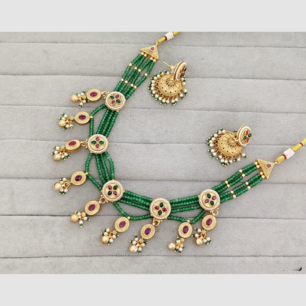 Rajwadi Collection Glam Pota Stone Beads And Pearl Designer Necklace Set