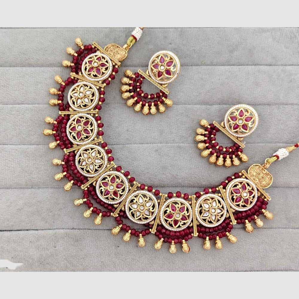 Rajwadi Collection Glam Crystal Stone Beads And Pearl Designer Necklace Set