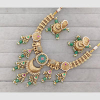 Rajwadi Collection Glam Pota Stone Beads And Pearl Elephent Design Necklace Set