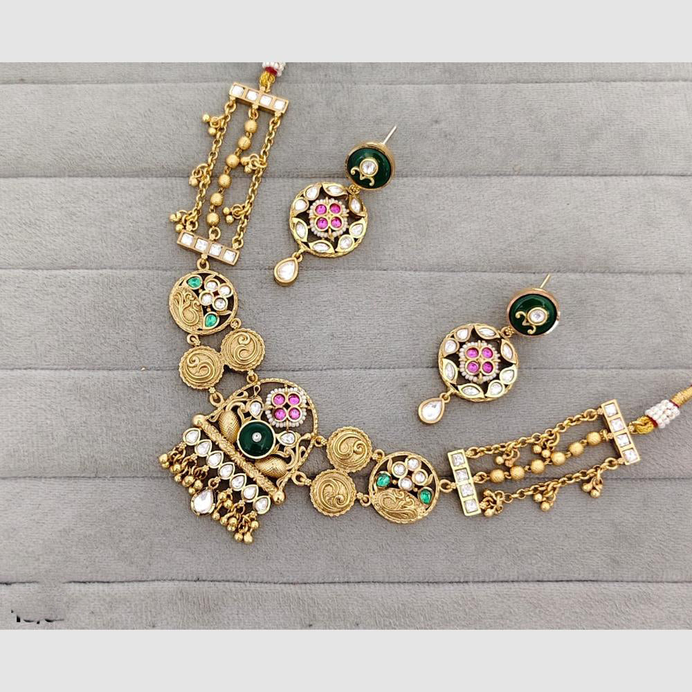 Rajwadi Collection Glam Pota Stone Beads And Pearl  Designer Necklace Set