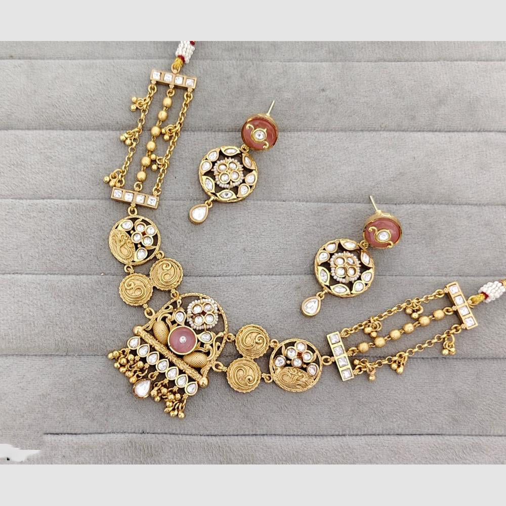Rajwadi Collection Glam Pota Stone Beads And Pearl  Designer Necklace Set