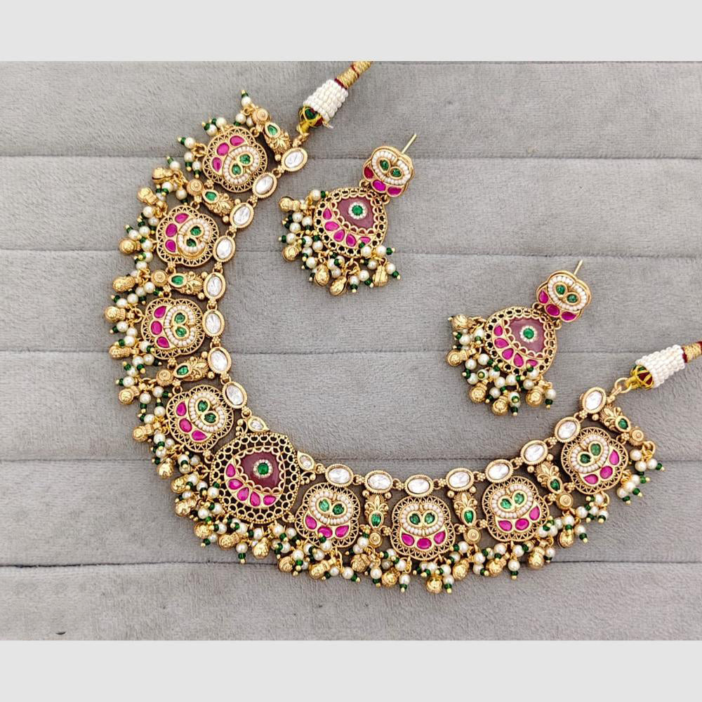 Rajwadi Collection Glam Pota Stone Beads And Pearl Designer Necklace Set