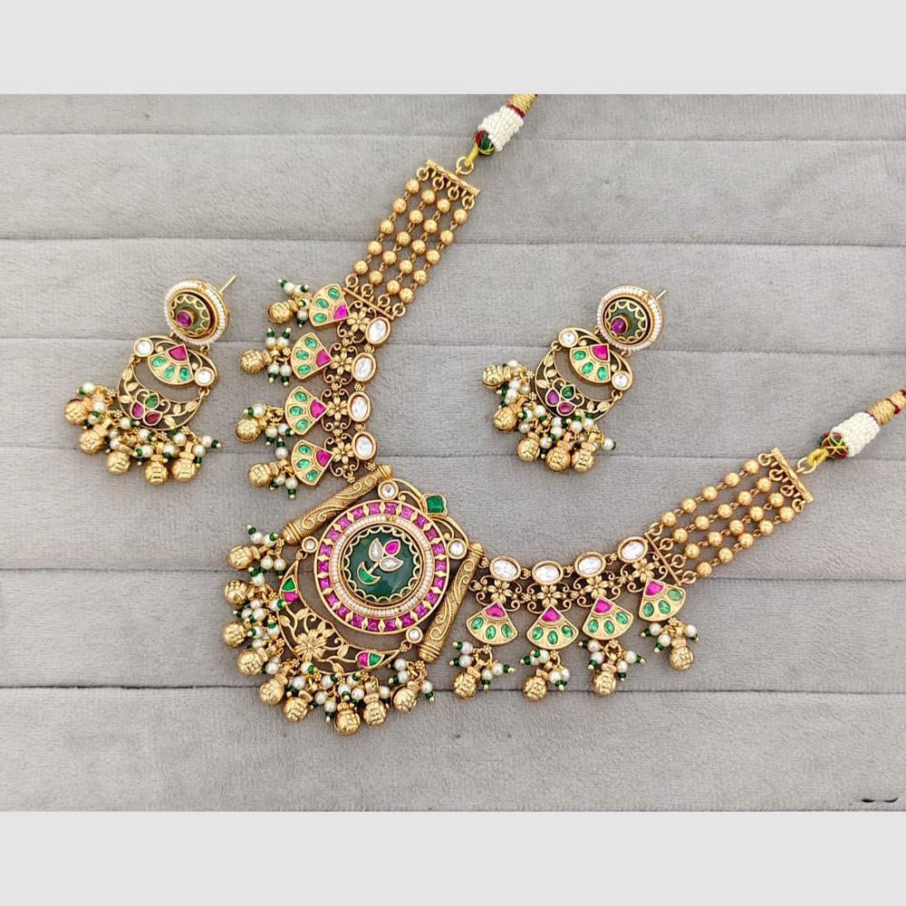 Rajwadi Collection Glam Pota Stone Beads And Pearl Designer Necklace Set